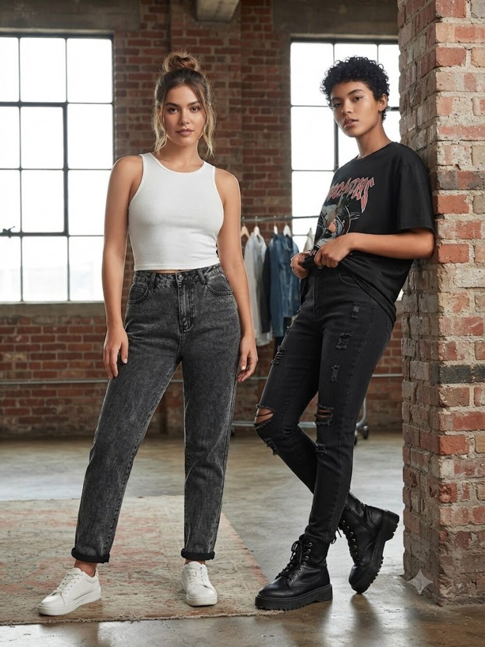 Shein Black Jeans Bundle Distressed & Acid Wash High Waist M EUC Set of 2 Lot